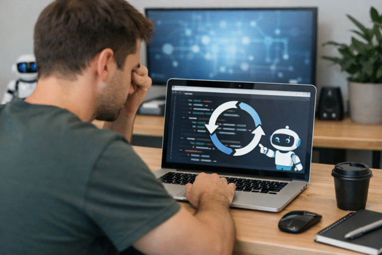 What happens when the AI gets stuck on a problem? Developer facing looping AI code on laptop screen