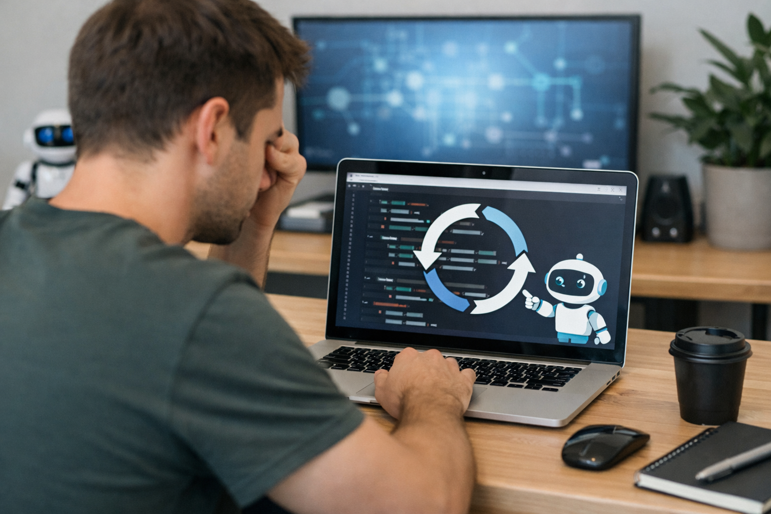 What happens when the AI gets stuck on a problem? Developer facing looping AI code on laptop screen
