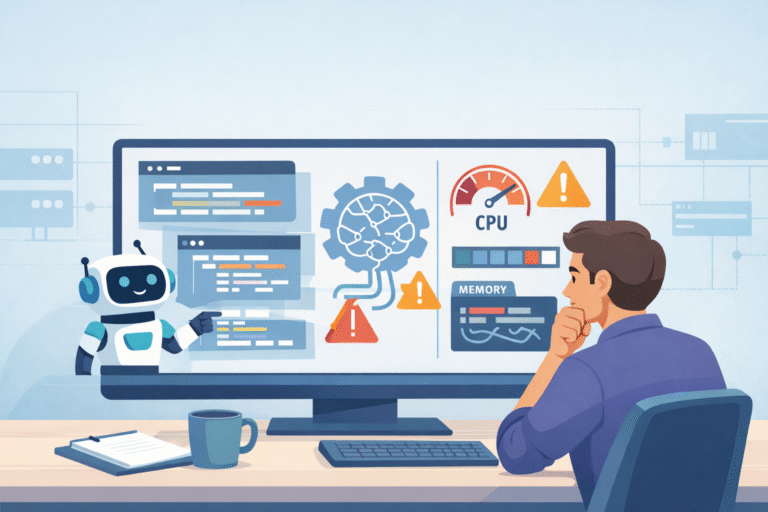 Monitor displaying resource issues illustrating why AI might produce inefficient code