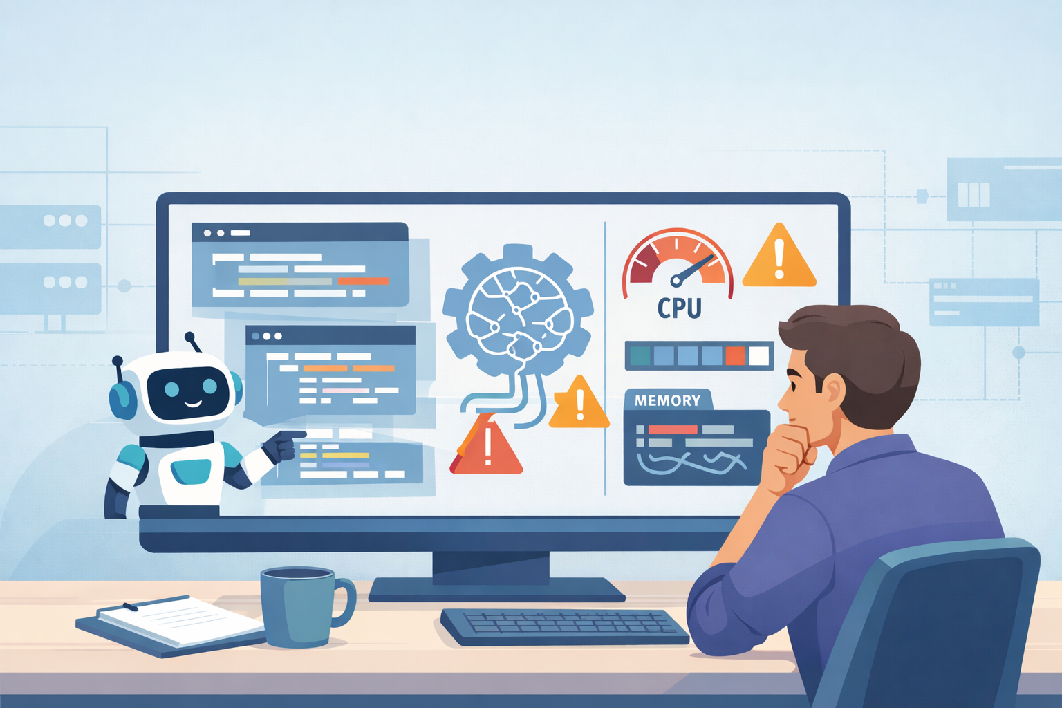 Monitor displaying resource issues illustrating why AI might produce inefficient code