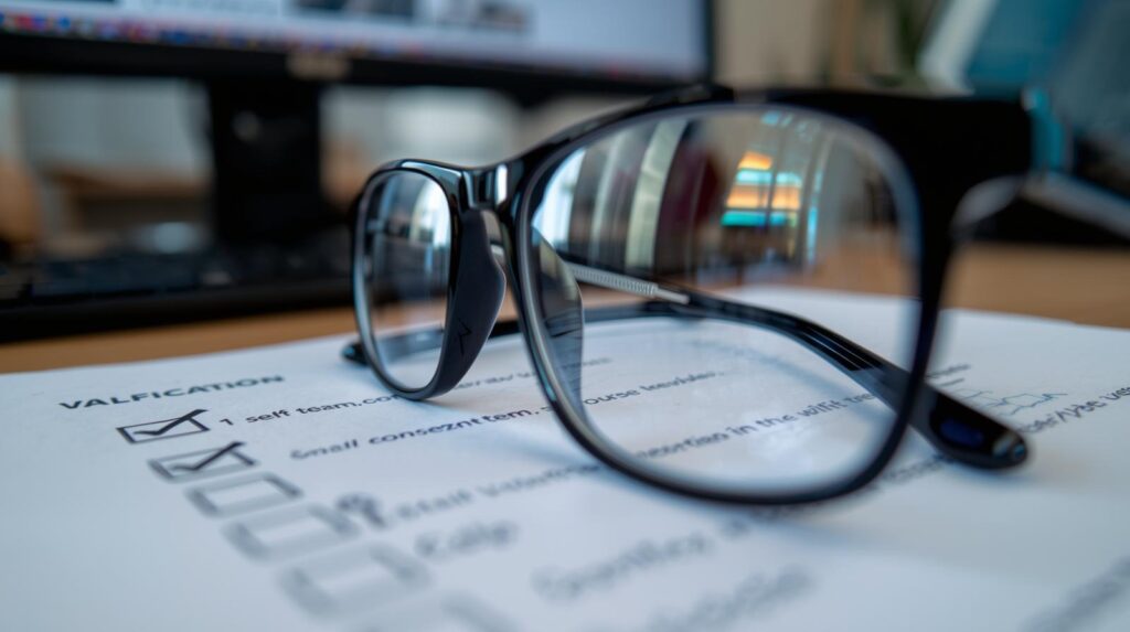 Glasses on validation checklist demonstrating what are advanced AI refinement techniques in quality assurance