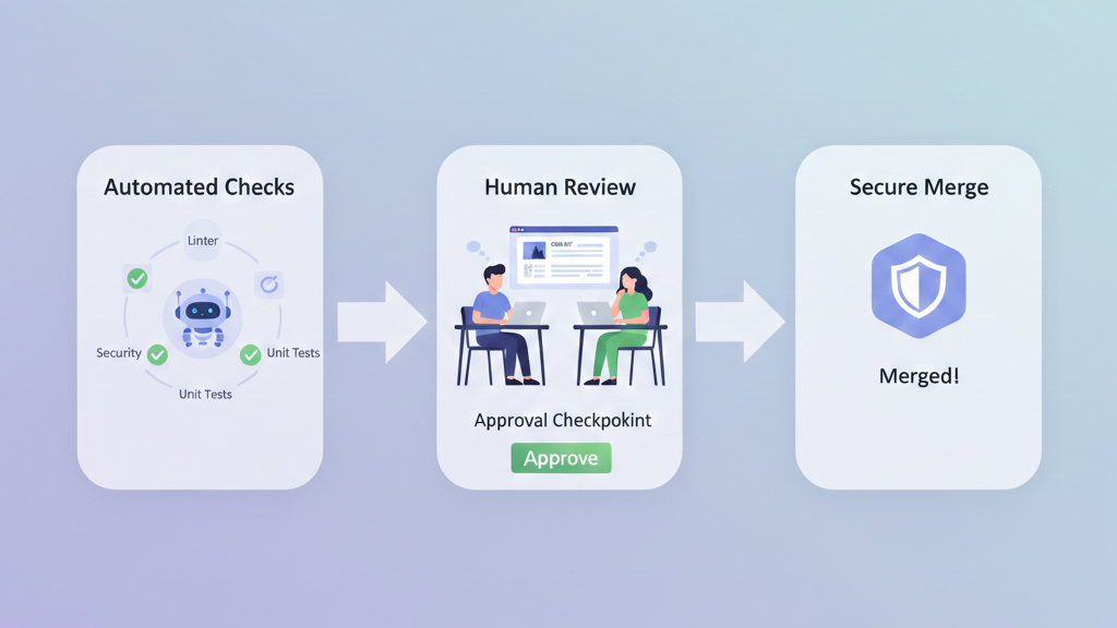 how it impacts team collaboration and code reviews through AI-assisted workflow from automated checks to secure merge