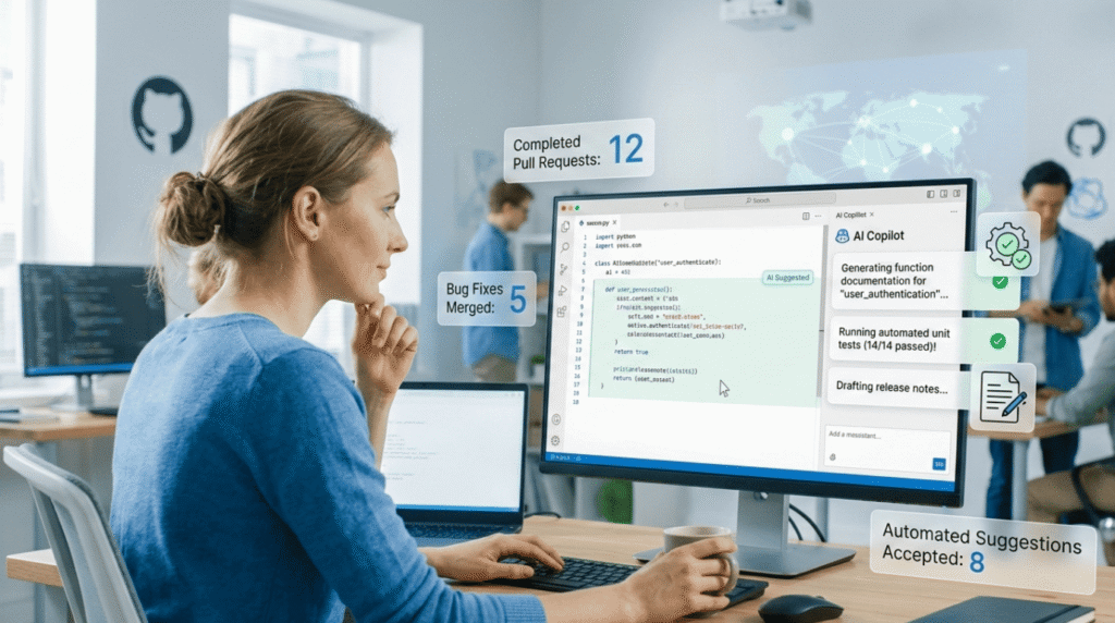 How will AI impact open-source contributions shown through a developer using AI Copilot to complete pull requests and bug fixes