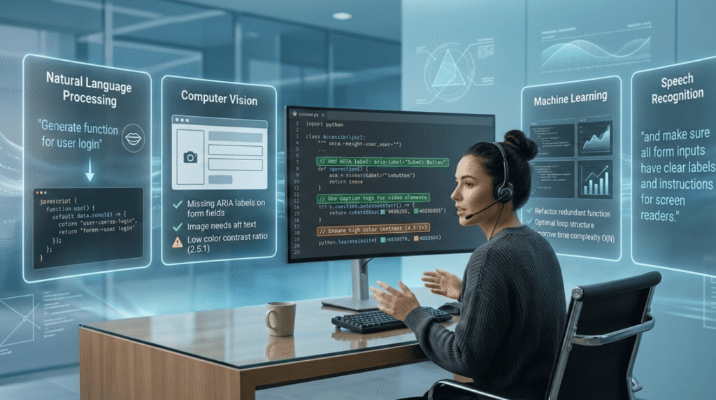 How will this make development more accessible: the developer uses NLP, CV, and ML to build inclusive code.