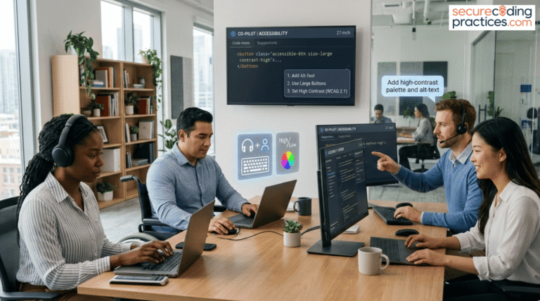 How will this make development more accessible: AI copilot suggests WCAG fixes to a diverse dev team.