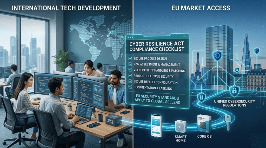 Who must comply cyber resilience act covers global tech teams targeting EU market access with unified cybersecurity standards.