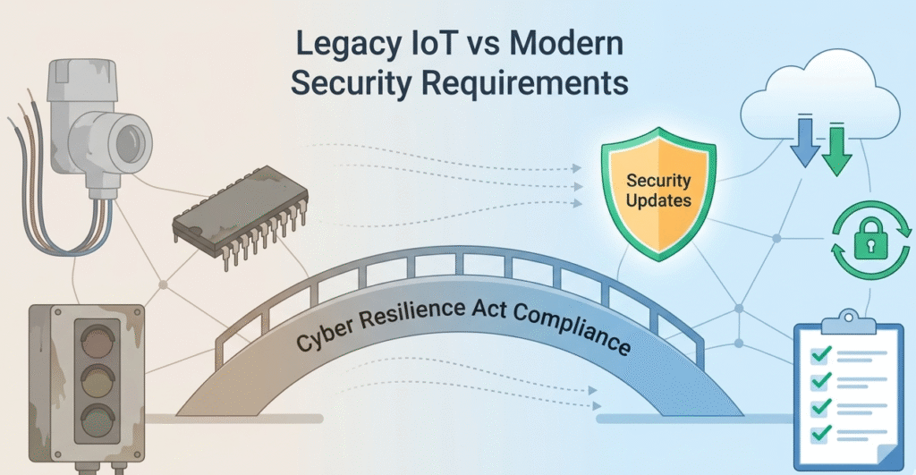 Comparison of legacy IoT and modern security requirements under the Cyber Resilience Act high-risk products.