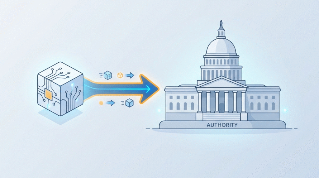 Flat illustration of software data flowing to an authority for cyber resilience act incident reporting.