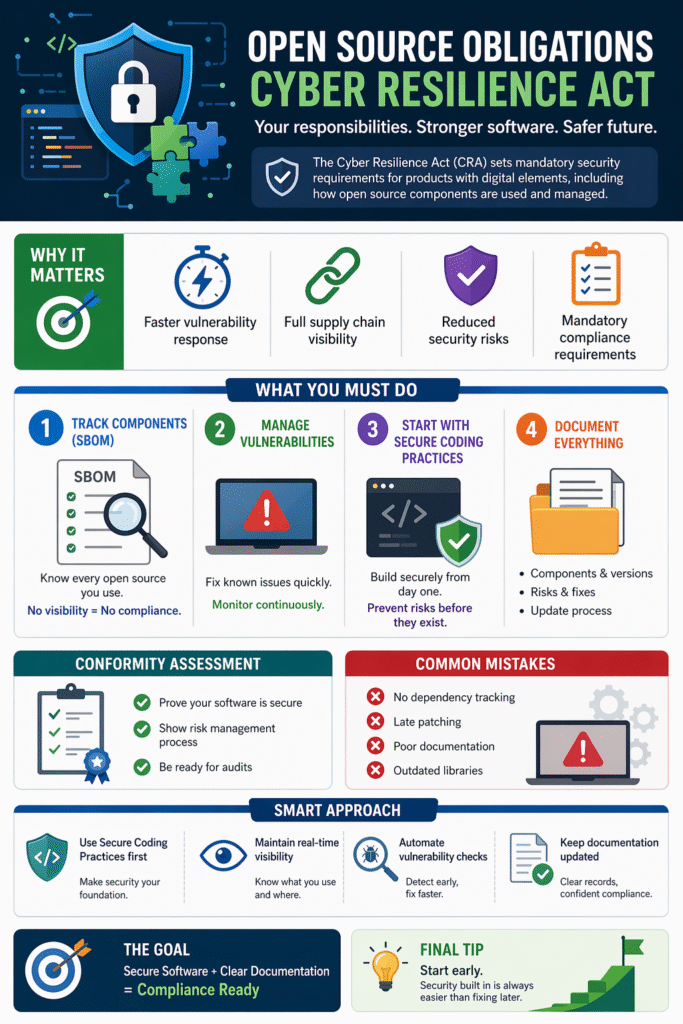 Comprehensive infographic detailing developer responsibilities for open source obligations cyber resilience act mandates.