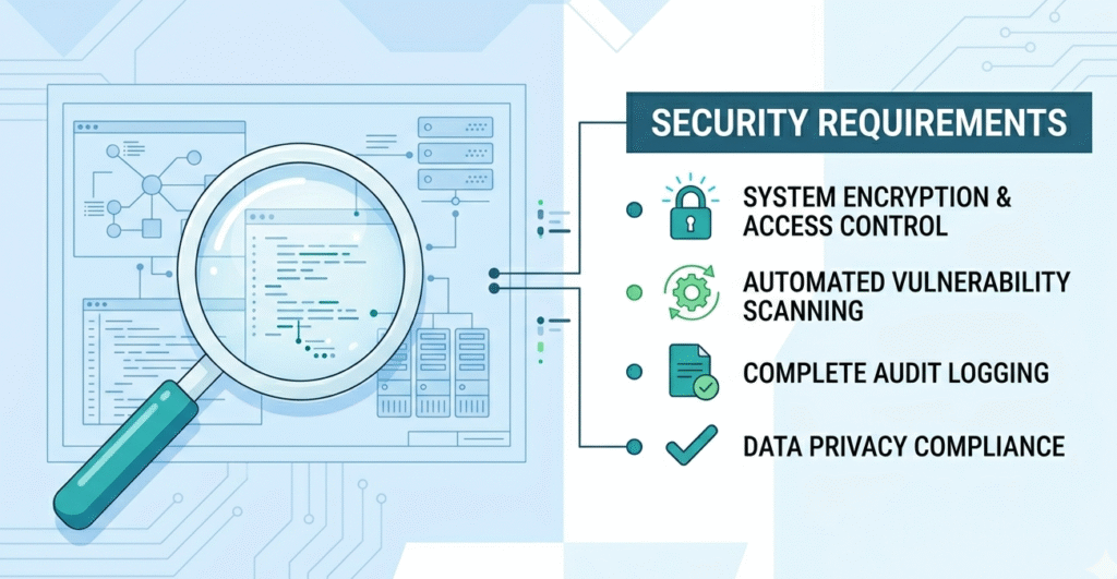 Checklist showing security requirements for Cyber Resilience Act technical documentation and data privacy.