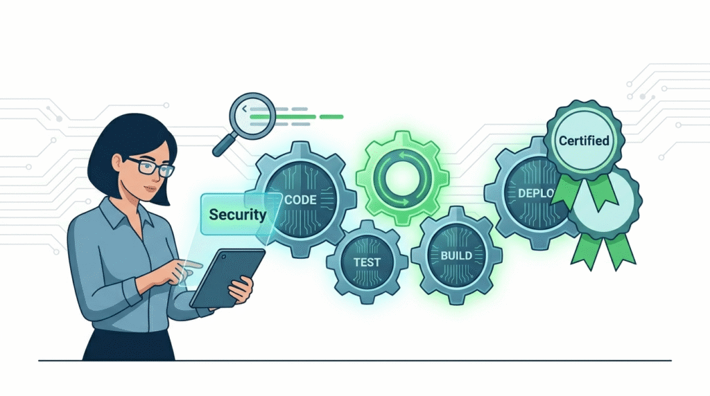 Professional managing security gears for Cyber Resilience Act compliance and enforcement.