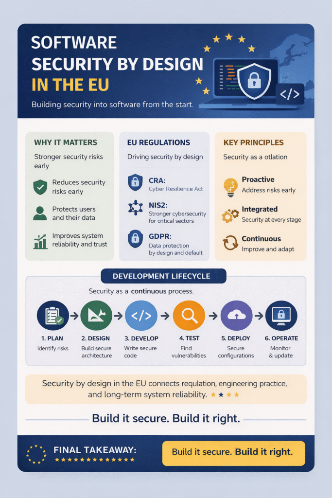 Infographic showing software security by design eu