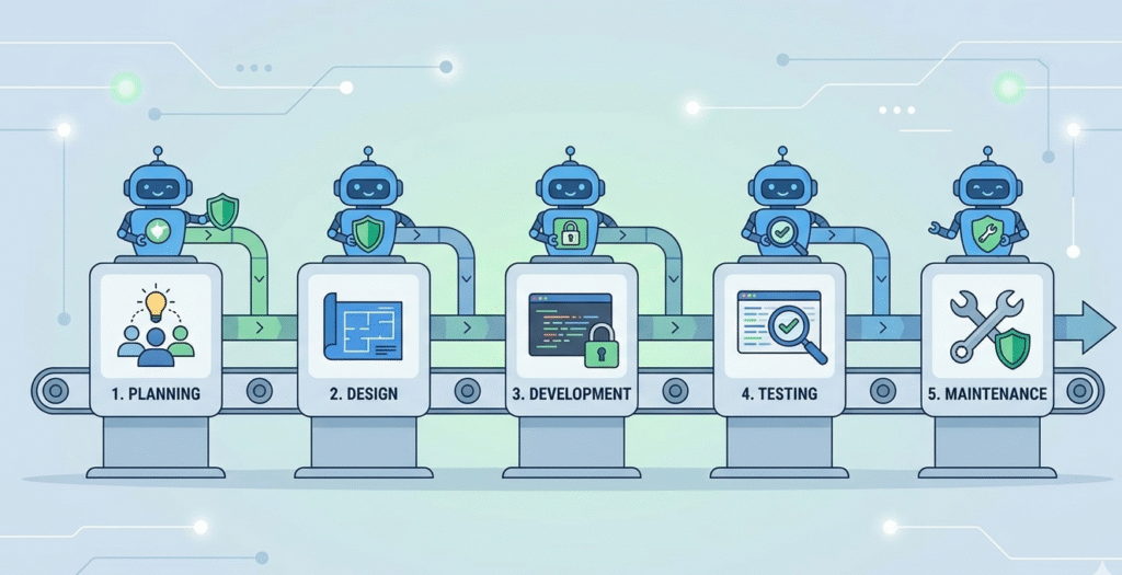 A path showing milestones for implementing a Secure Development Lifecycle toward compliant software.