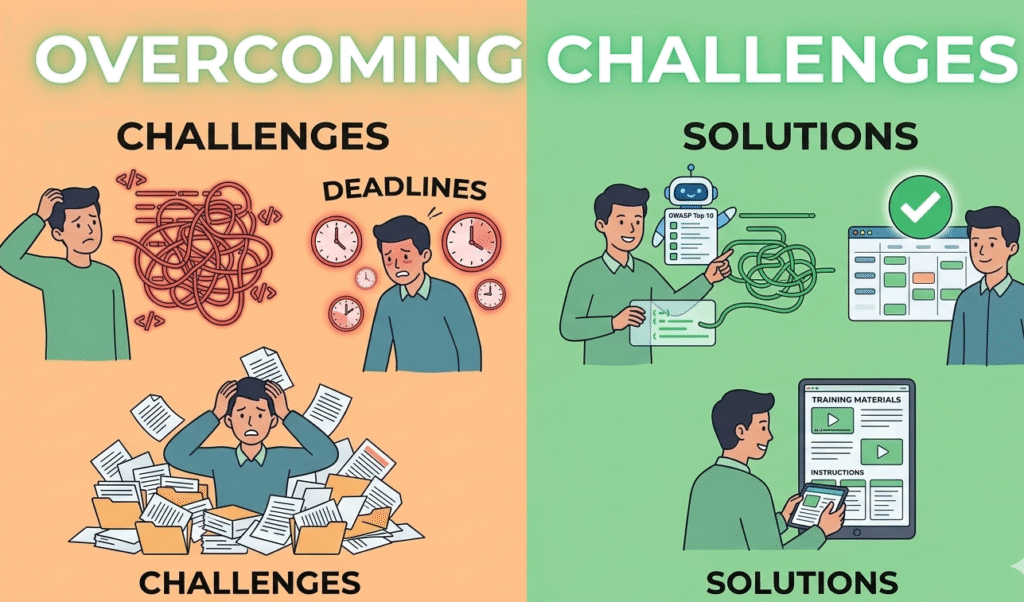 Split-screen graphic showing how teams overcome challenges to meet secure coding requirements cyber resilience act.