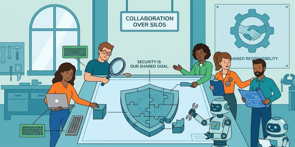 Collaborative team environment focused on shared responsibility for software risk management CRA.
