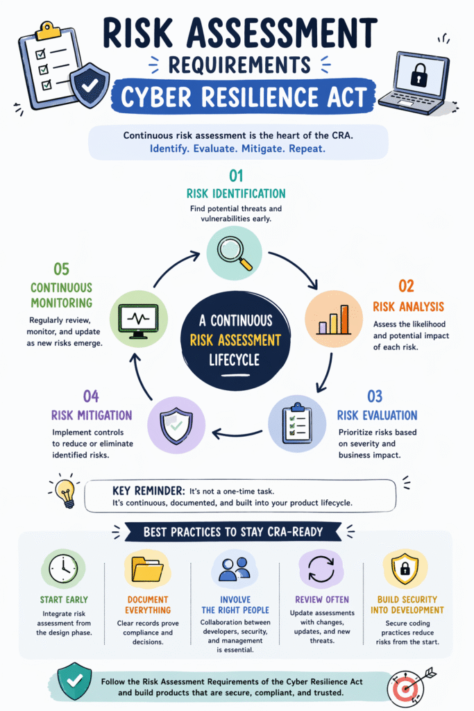  Infographic detailing the lifecycle and best practices for risk assessment requirements cyber resilience act.