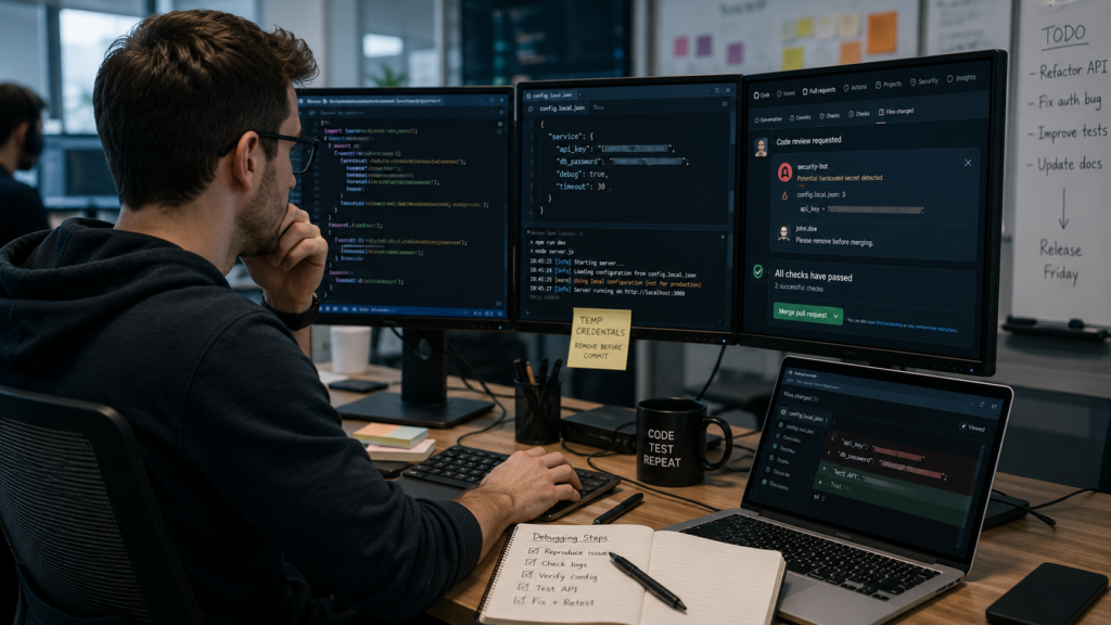 Preventing Secrets Exposure Source Code during debugging and code review in a software workspace.