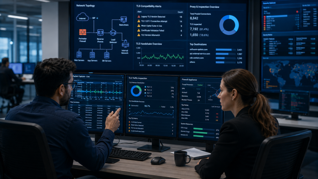 TLS Configuration Mistakes Data Exposure during network traffic analysis and TLS compatibility monitoring 