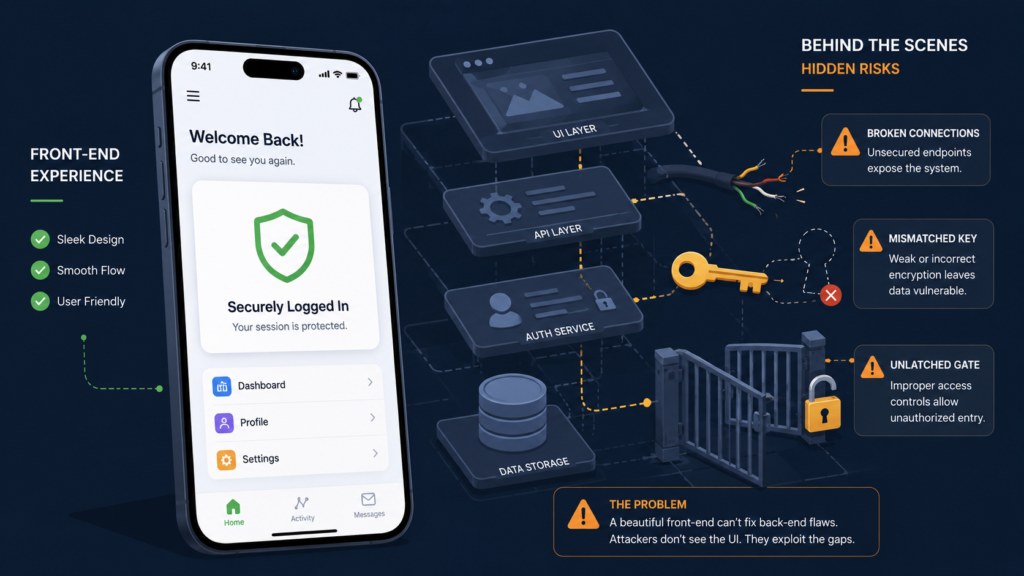 Access control misconfiguration examples comparing weak single-gate security with layered protection. 