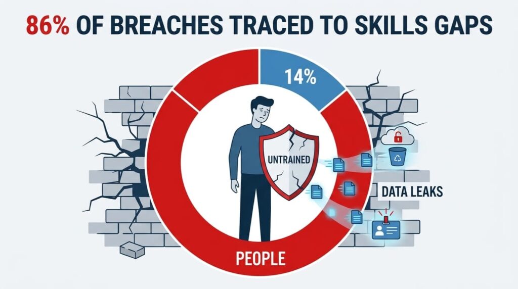 Donut chart showing untrained staff causing data leaks addressed by PCI compliance software