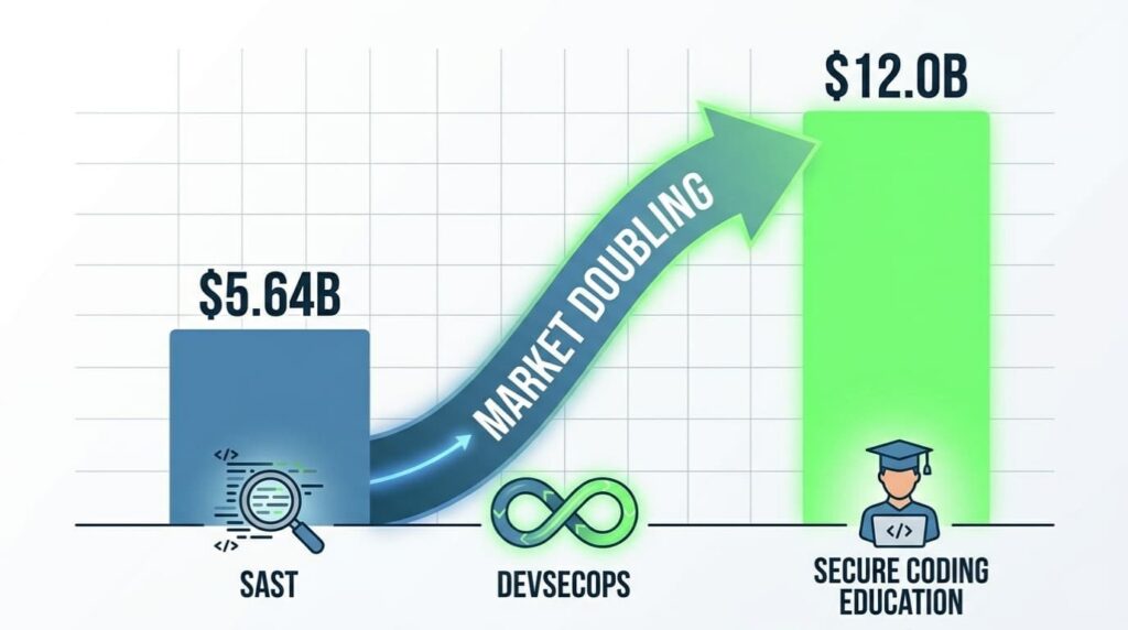 Bar chart showing DevSecOps and secure coding market growth driven by demand for PCI compliance software