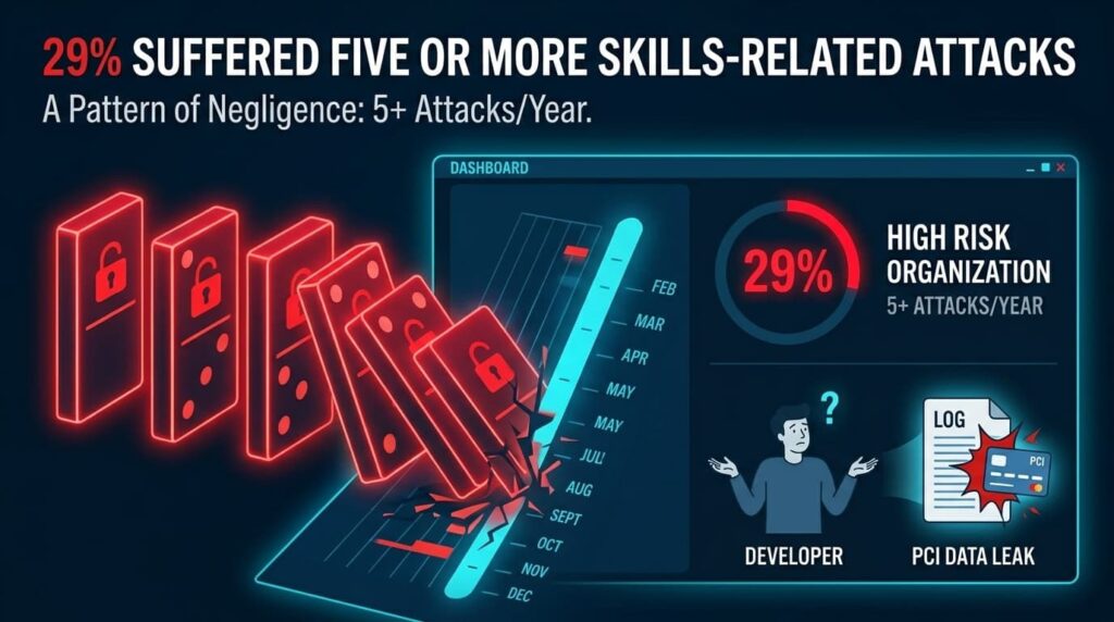 Domino breach dashboard showing repeated skills-related attacks highlighting need for PCI compliance software
