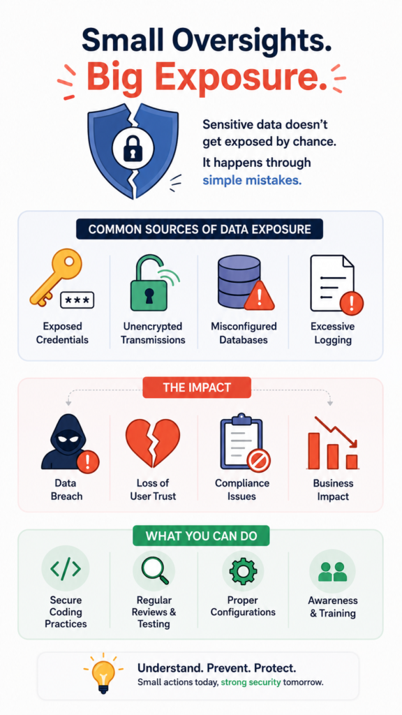 Modern vector design depicting secure systems failing and risks of sensitive data exposure.