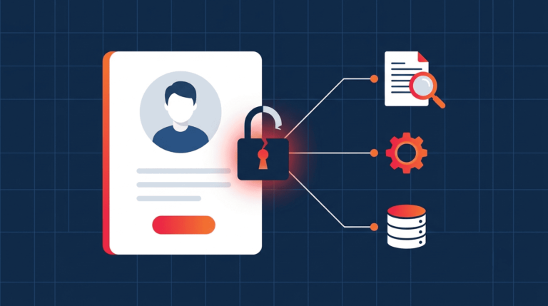 Broken Access Control Examples depicted as an unlocked profile granting access to documents, settings, and database