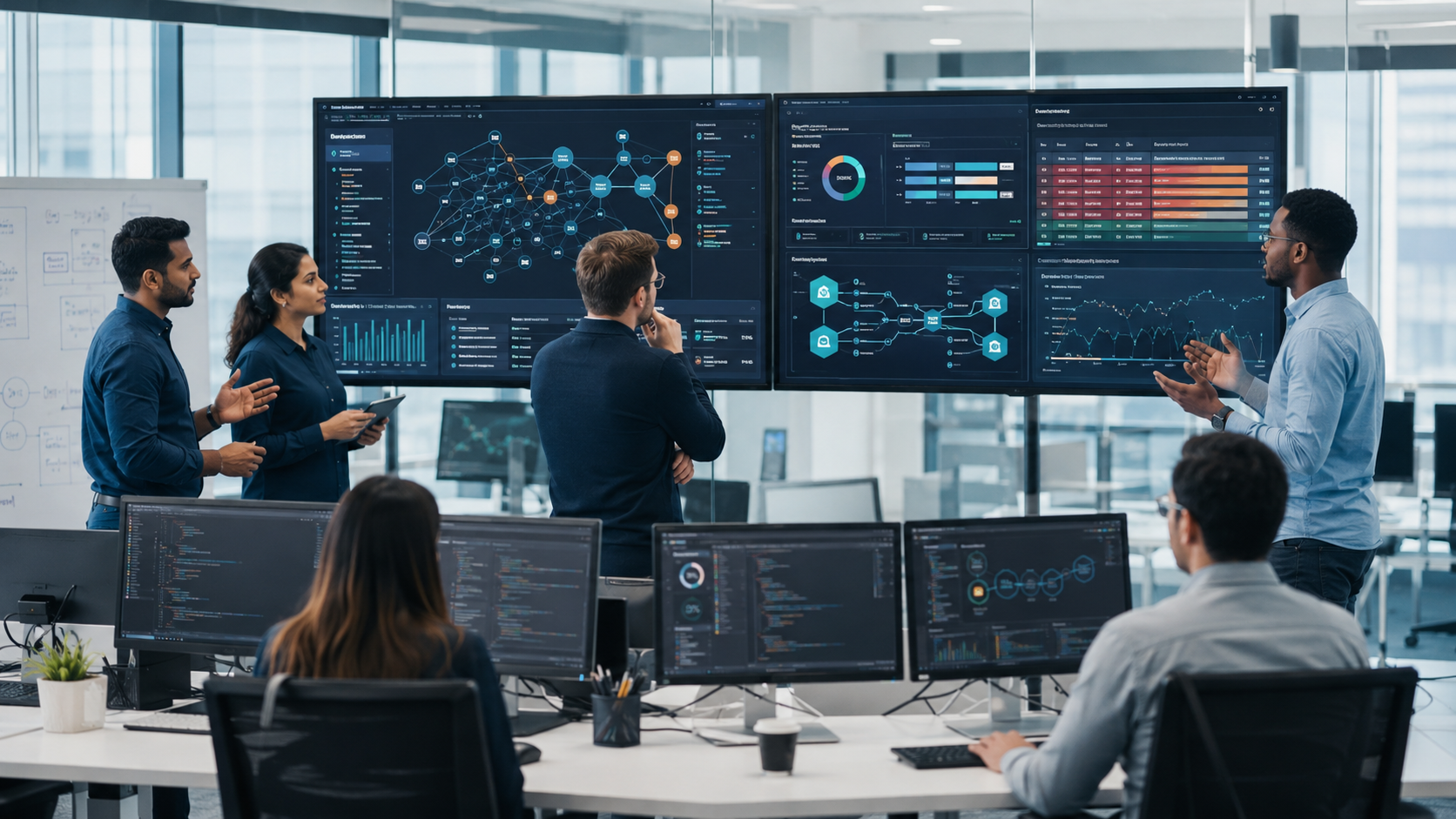 Challenges implementing SCA effectively with developers analyzing dependency risks and security dashboards.