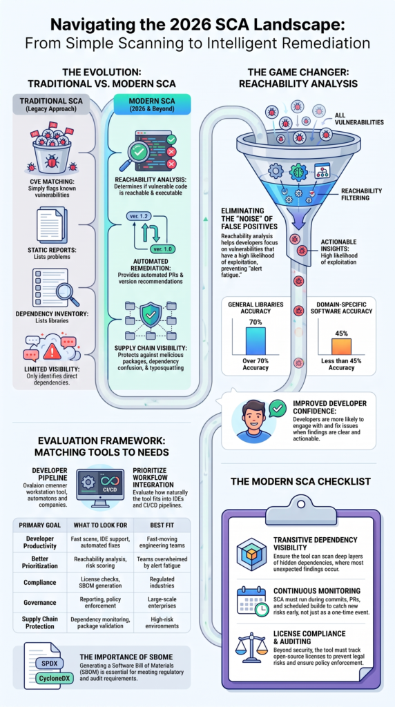 Top SCA tools comparison overview illustrating modern software composition analysis concepts and workflows
