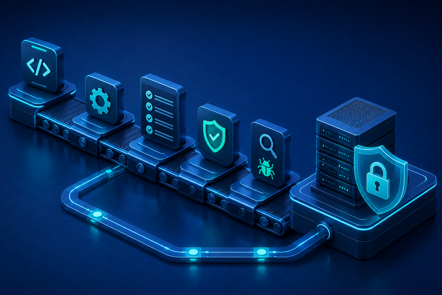llustration of an automated hardening pipeline for secure server deployment.