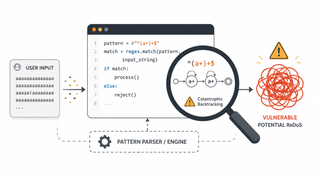 Code snippet comparing safe regex features against standard implementation risks in libraries.