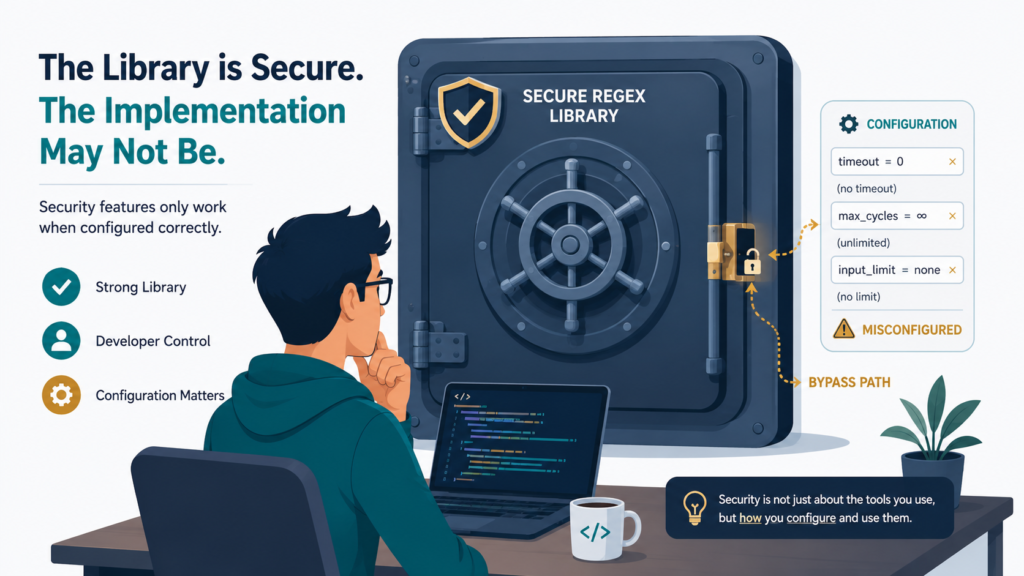 Checklist emphasizing security considerations when choosing and implementing regex libraries.