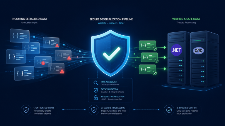 Shield filtering serialized objects, preventing insecure deserialization net php before server output.