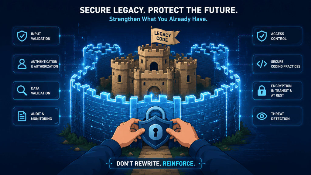 Castle shield illustration symbolizing safe object serialization practices coding to protect legacy software systems