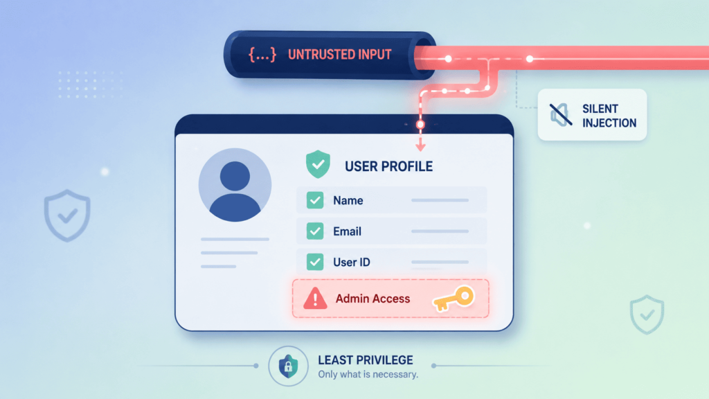 Flow diagram showing user profile fields, demonstrating data format deserialization risks json injection prevention