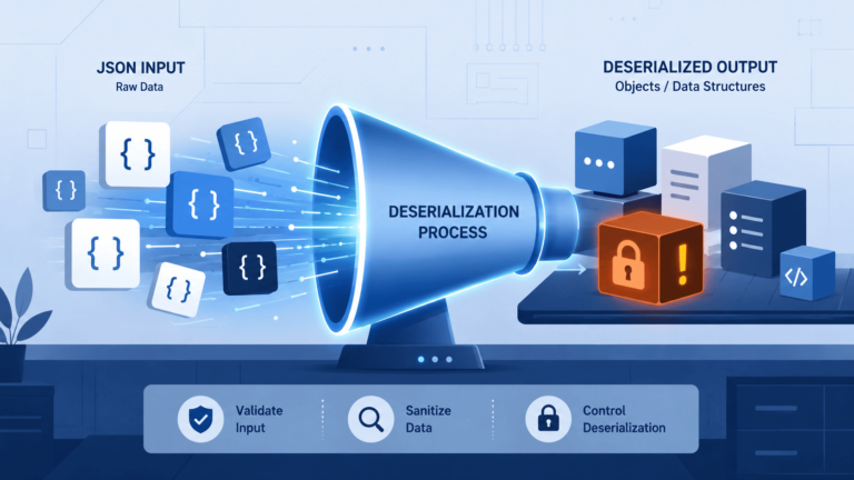 Megaphone illustration converting raw data into objects, highlighting data format deserialization risks json processing