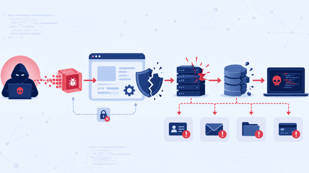 A hacker exploiting a bug shows what insecure deserialization vulnerability means, breaching servers and leaking data.