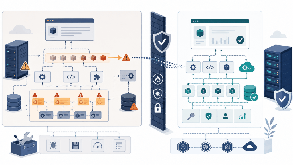 Comparison of vulnerable vs secured systems showing insecure deserialization attack examples java