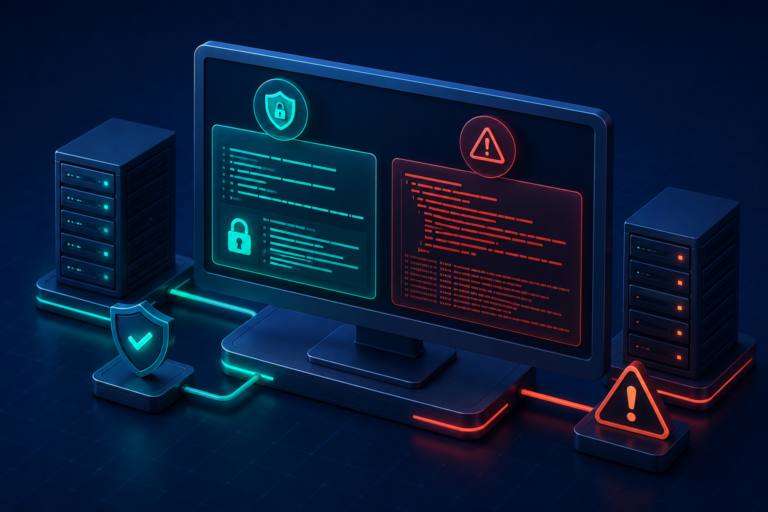 Visualization of secure versus verbose error message logging to mitigate verbose error messages security risk.