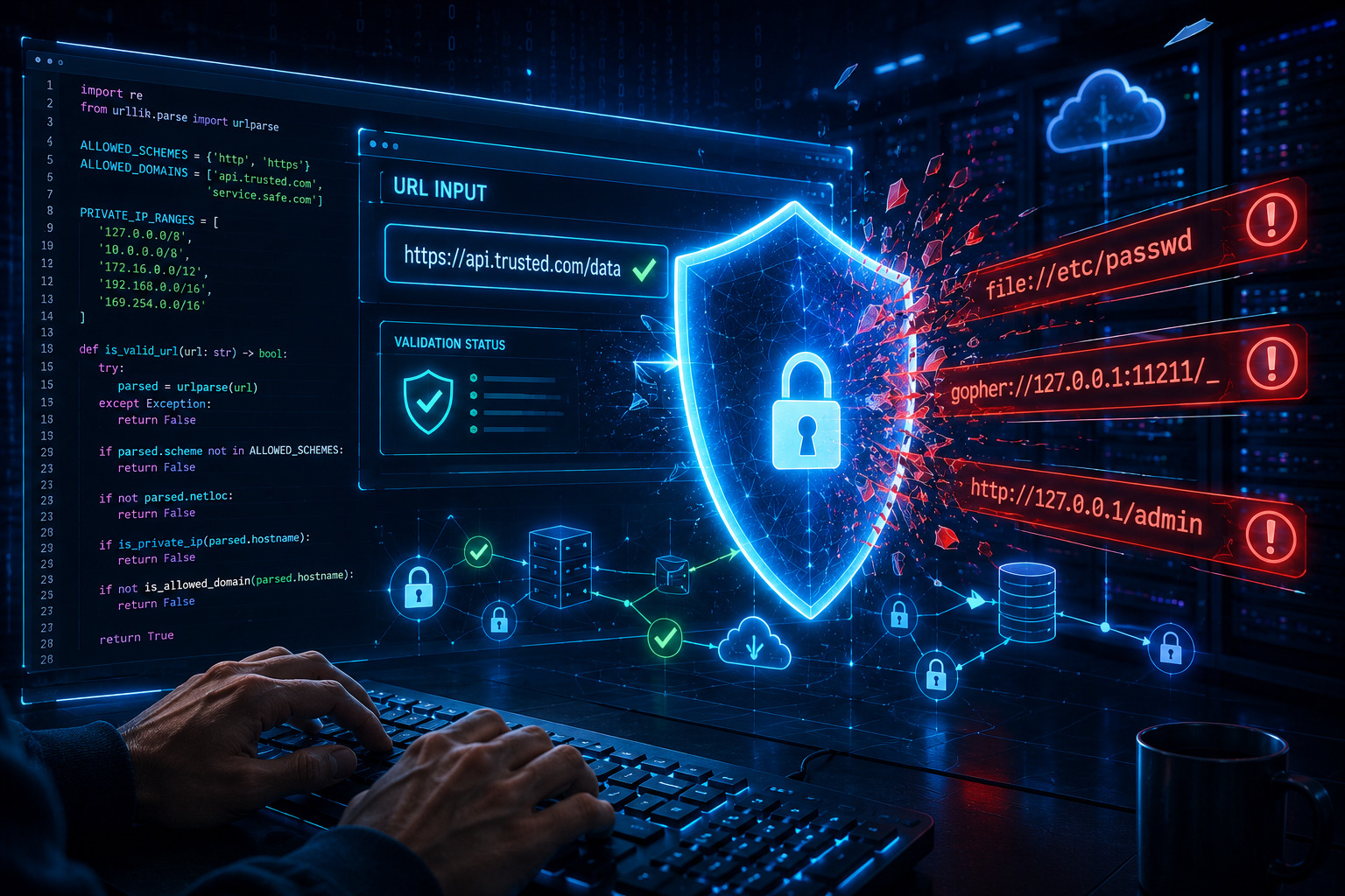 Python code validating user supplied urls securely with allowlists and private IP blocks