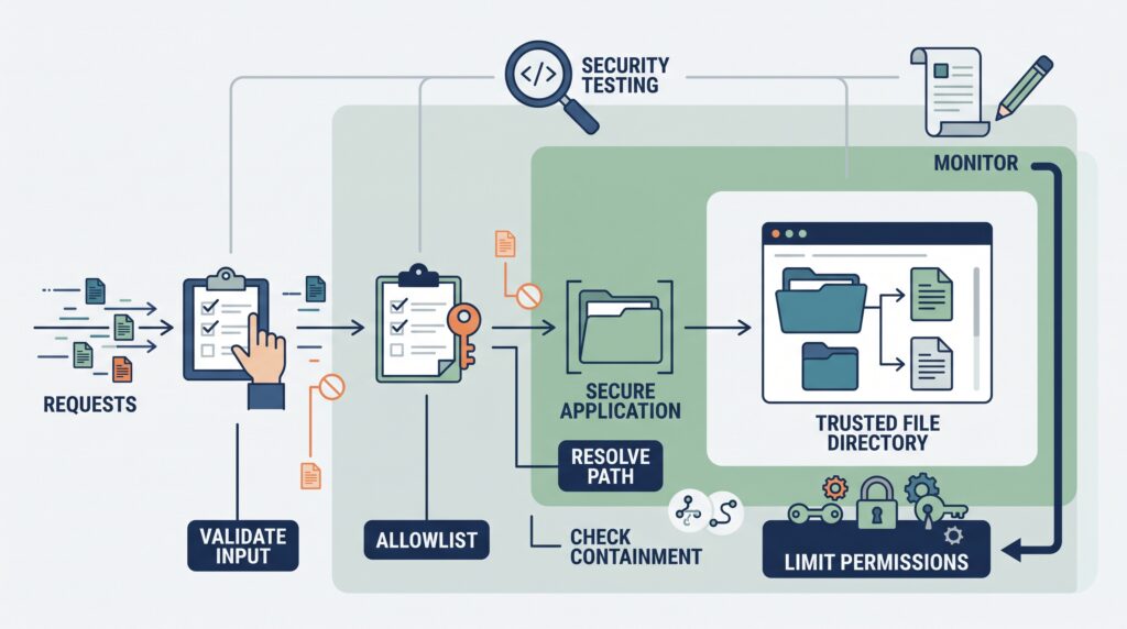 Multi-layered defense model with a path traversal canonicalization example in the resolve and check containment phase.