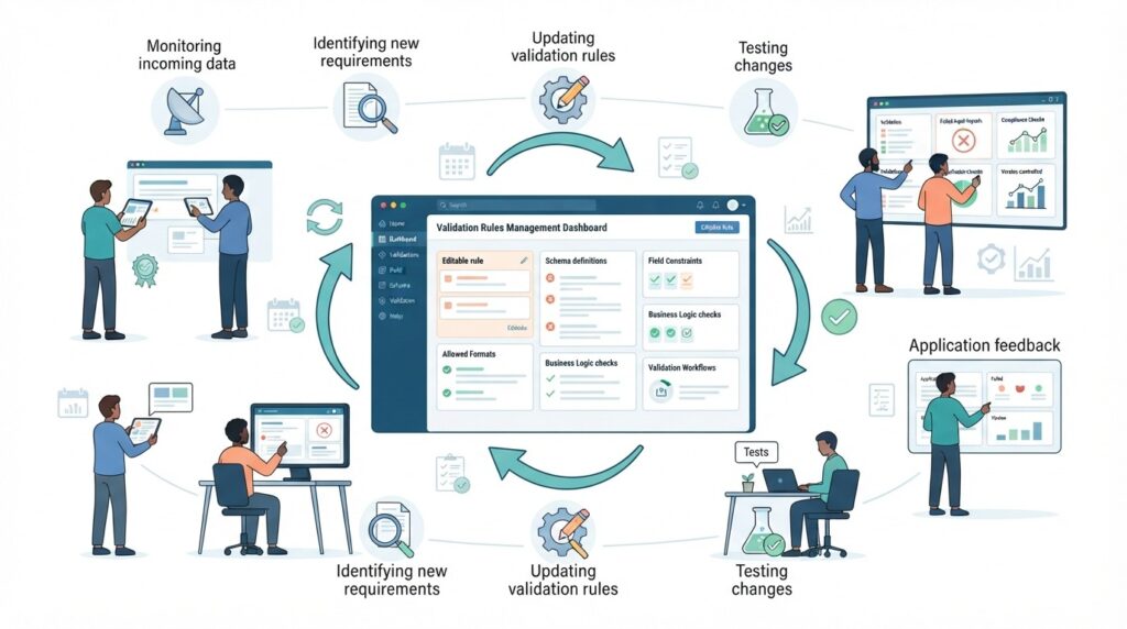 A four-step cycle for integrating a validation framework into a web application.
