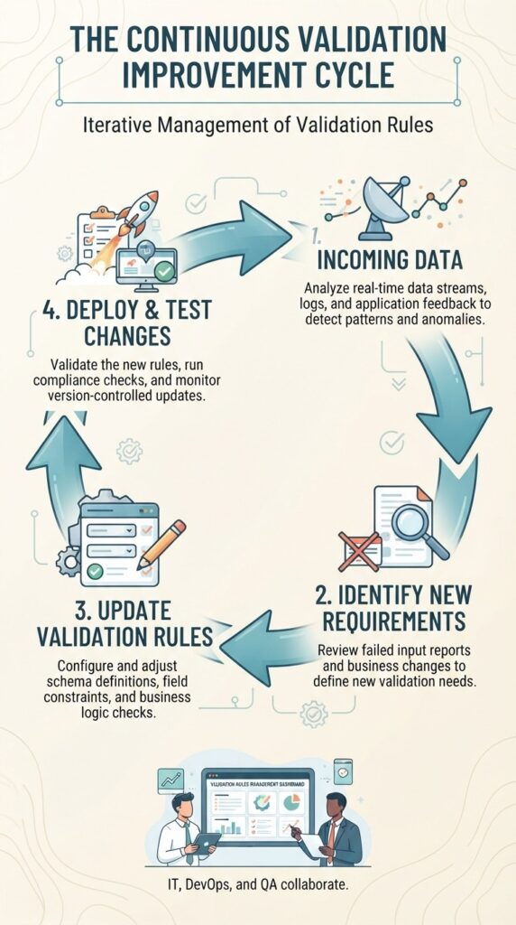 Infographic illustrating the process of integrating a validation framework for a web application.